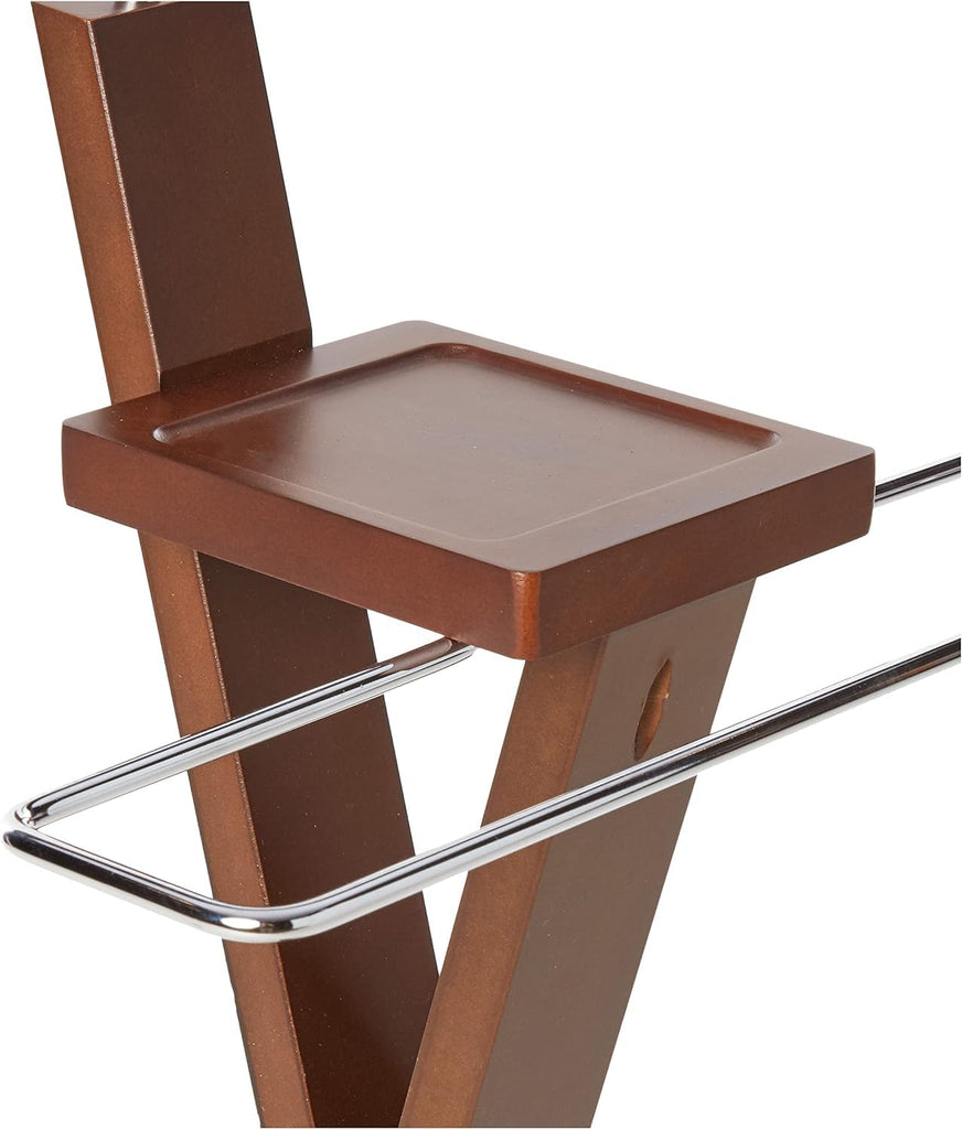 Josh Freestanding Wooden Valet Stand Organizer with Tray, Hanger, Trouser Bar, Walnut
