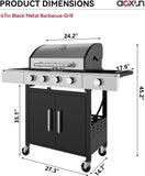 4-Burner Propane Gas Grill with Side Burner, 49,000 BTU Stainless Steel BBQ Grill with Cast Iron Grates and Side Tables (Black)