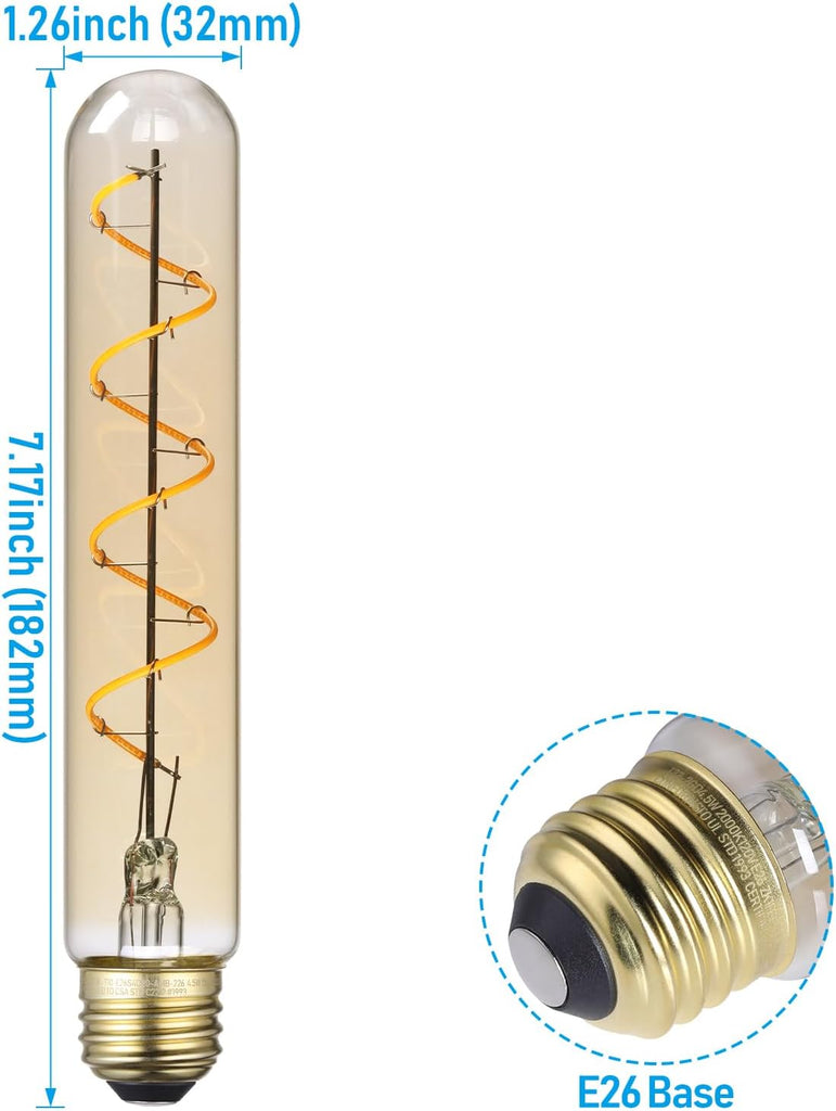T10 LED Vintage Spiral Filament Bulbs, 4.5W, 2000K