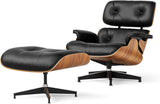 Mid-Century Modern Lounge Chair & Ottoman — Premium Top-Grain Leather, Walnut Base, Extended Chaise