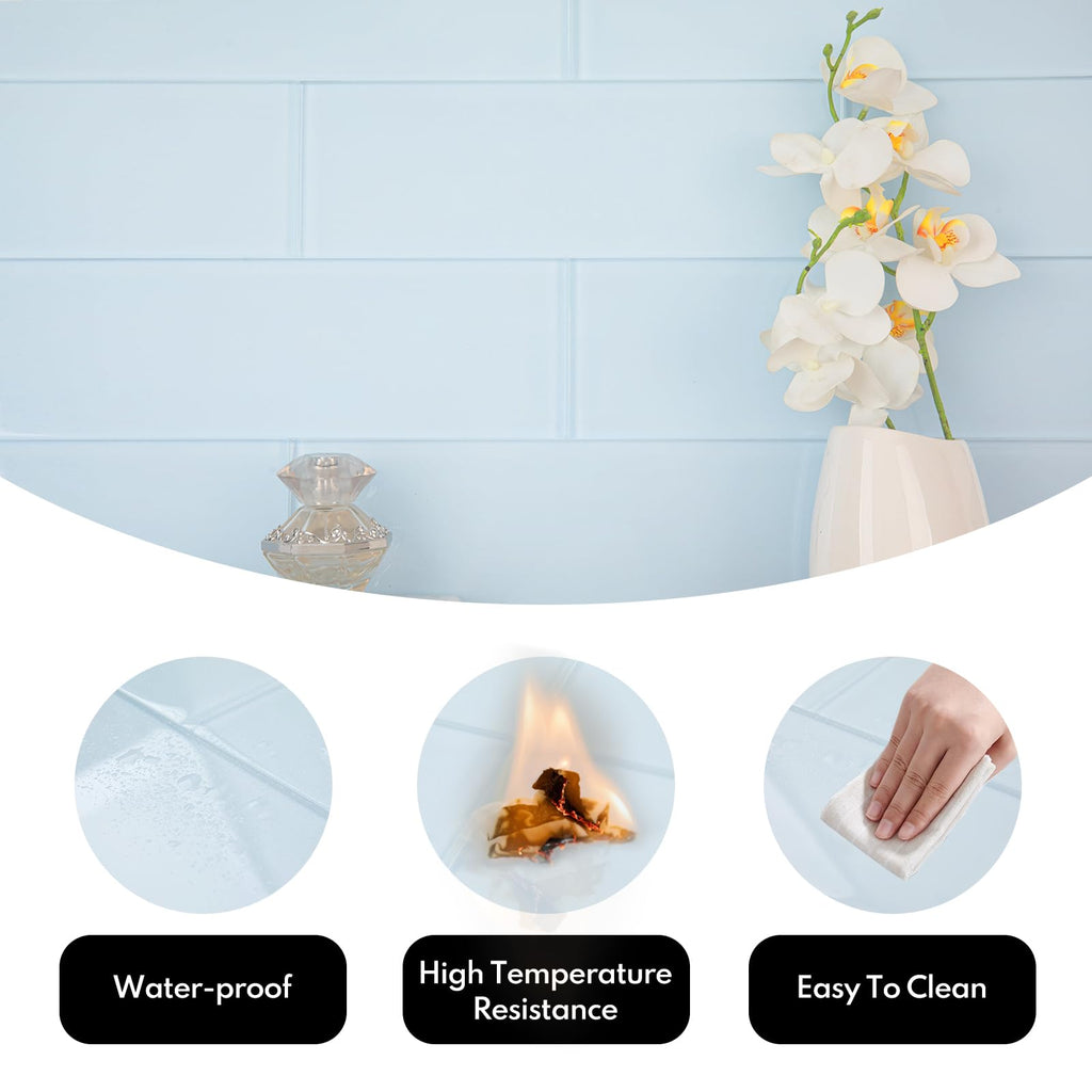 Ice Blue Glass Subway Tile, Glass Kitchen Shower Backsplash Wall, 4 x 12 Inches, 4 Sq.Ft.