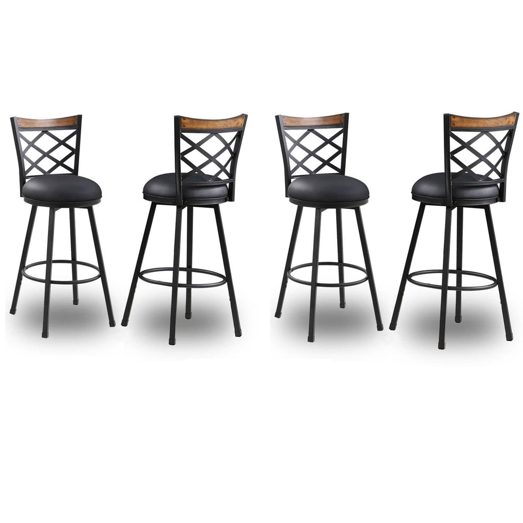 Swivel Bar Chairs Set of 4, (2-in-1) 25"/30" Adjustable Counter & Bar Stools with Backs, Black PU Seat, Industrial