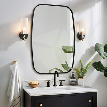 Black Oval Square Mirrors, 24x32 Inch Oblong Bathroom Mirrors for Over Sink, Modern Metal Vanity Mirror
