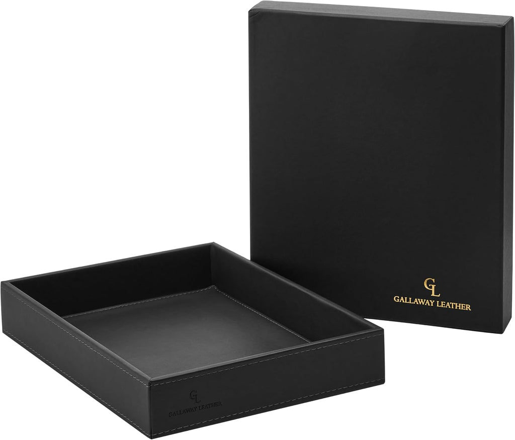 Valet Tray for Men - Nightstand Organizer EDC Tray for Wallet and Keys - Dresser Leather Catchall Dump Key Tray