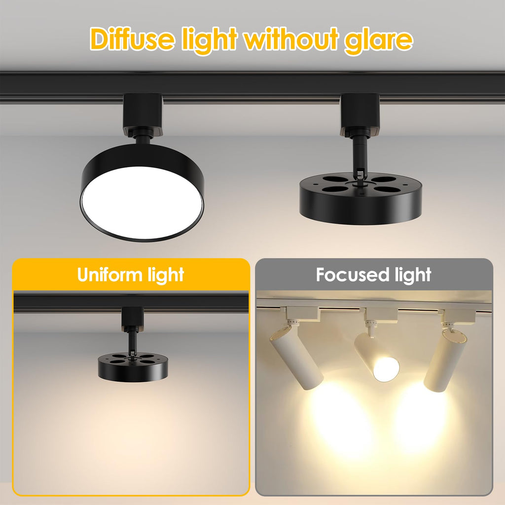 Diffuse LED Track Lighting Heads H Type, 12W 4000K, 6 Pack Black