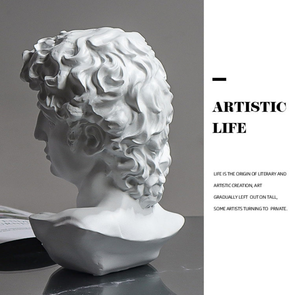 David Statue Greek Bust, Head Bust Statue Decor, Coffee Table Decor White, Greek Mythology Decor /Living Room/Office 5.9"