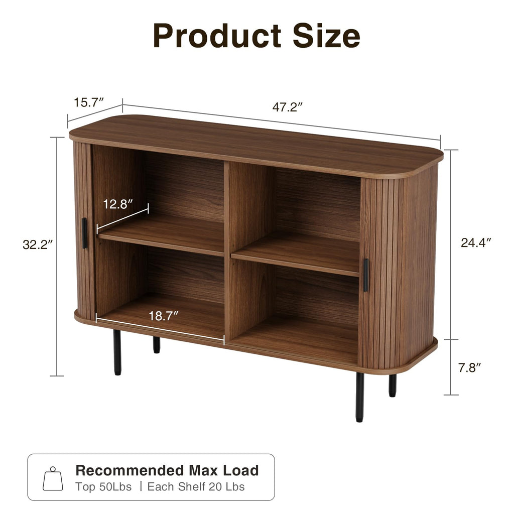 47''W x 32''H Walnut Storage Cabinet, Fluted Sideboard Buffet Cabinet with Storage, Console Table Credenza with