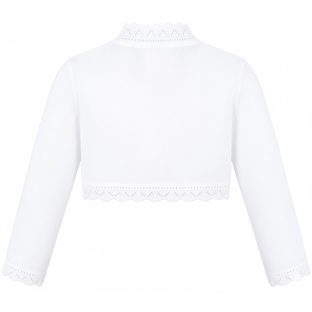 Baby Girls' Knit Long Sleeve Button Closure Bolero Cardigan Shrug White
