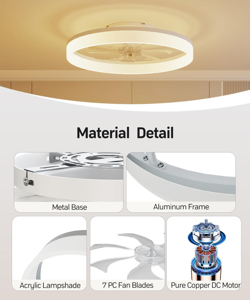 Smart Ceiling Fans with Light and Remote,20'' Low Profile Ceiling Fan with 6-Speed & Dimmable LED, Alexa/APP Home Voice Control, App, Reversible Airflow, App Timer, for Bedroom (White) A101-B0F18FHG1H