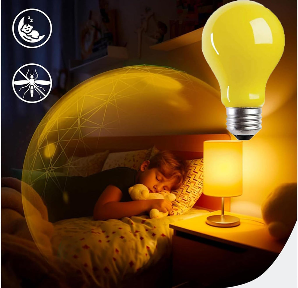 8 Pack 3W A19 LED Bug Light Bulbs Yellow LED Bulb Outdoor Bug Light Bulb 25W Equivalent 2000K Amber Bedroom Night