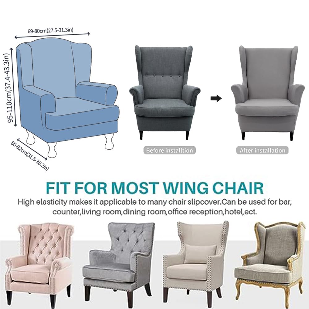 Wingback Chair Covers - Stretch Slipcover for Wing Back Chairs, Living Room (One Size, Pink)