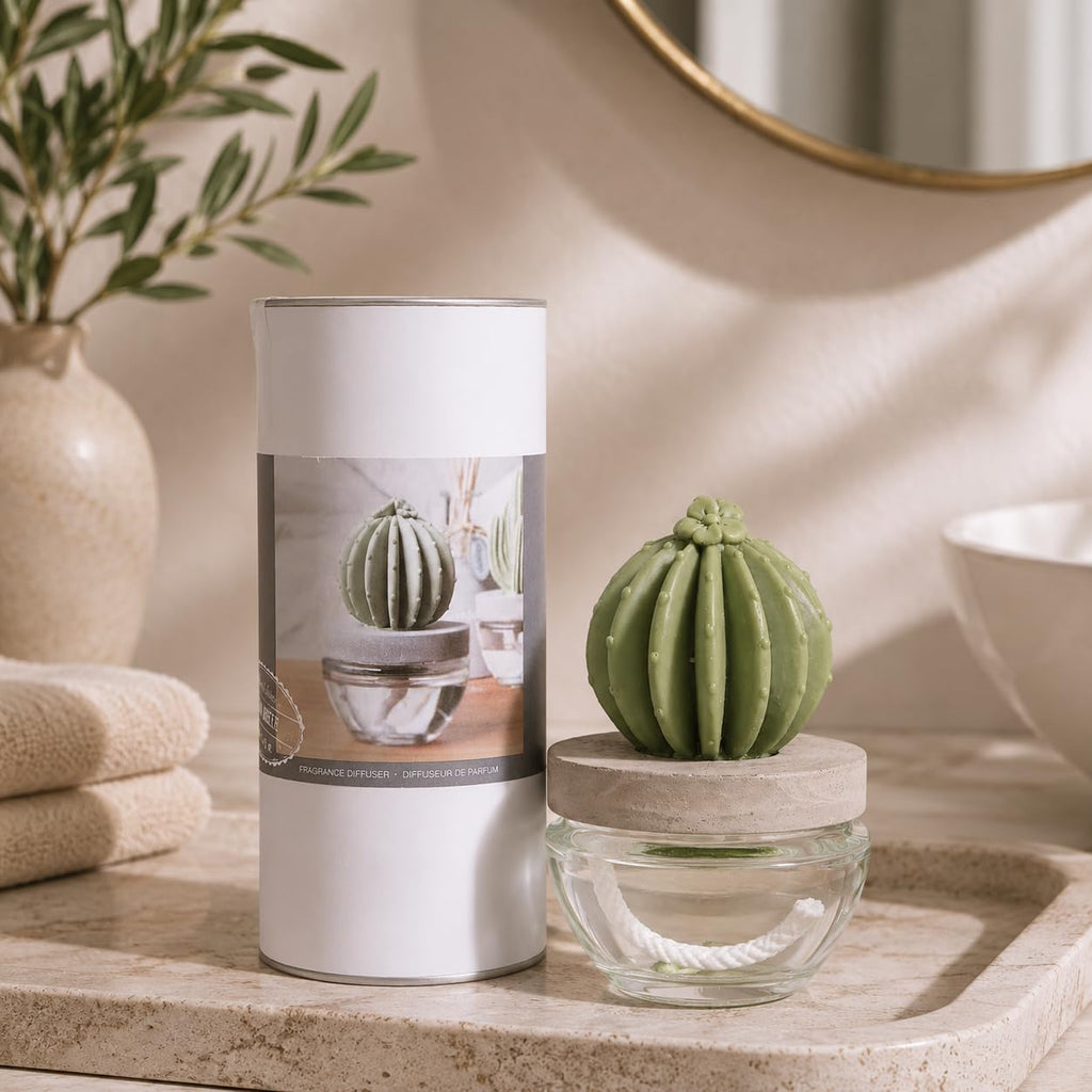 Reed Diffuser Set Ceramic Cactus Fragrance Diffuser-White Flower 3.38 fl oz (100 ml), Home Fragrance Reed Diffuser