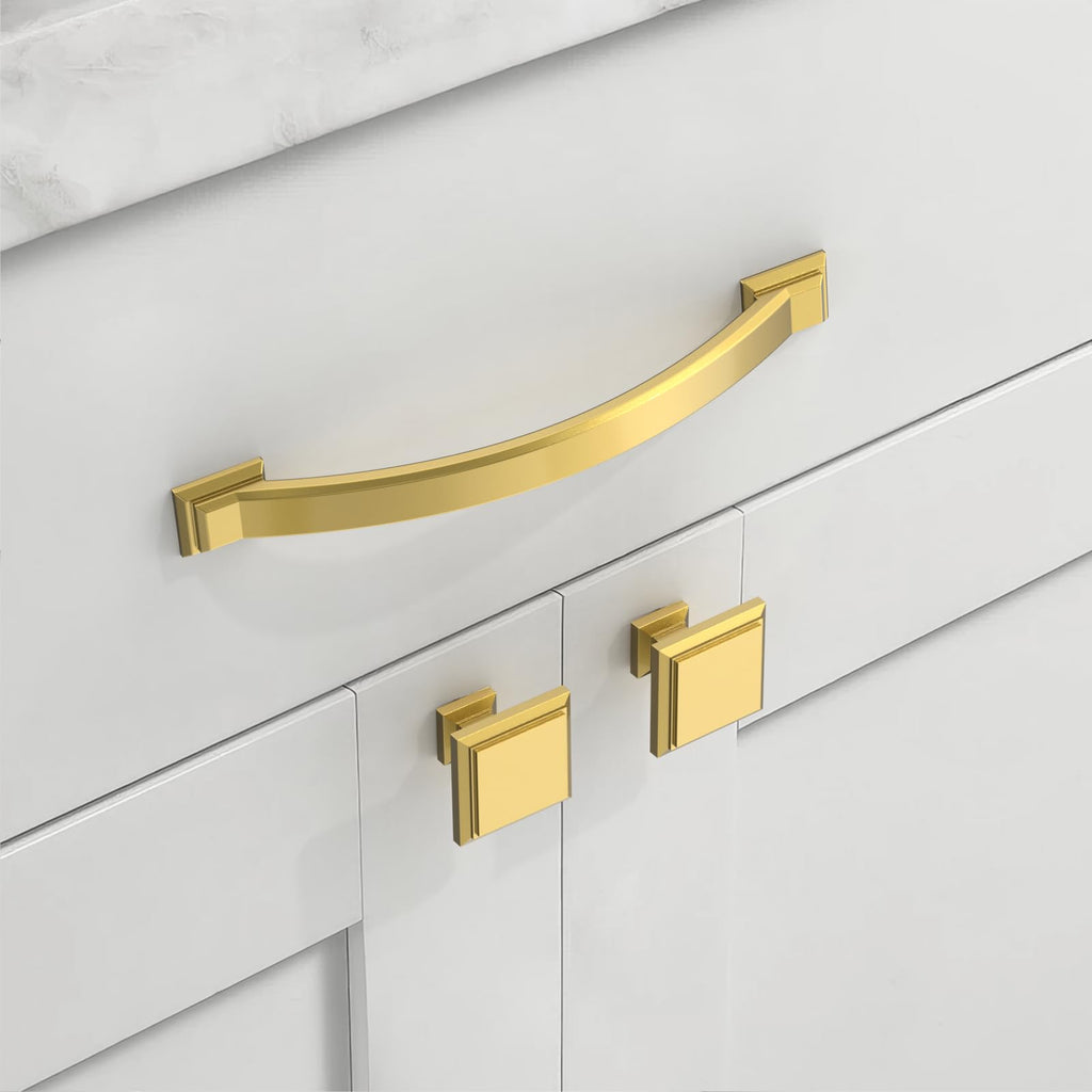 10 Pack 5 Inch(128mm) Vibrant Brushed Moderne Brass Cabinet Pulls Heavy-Duty Solid Kitchen Cabinet Handles Drawer