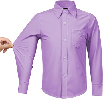 Boys Stretch Long Sleeve Button Down Shirt Wrinkle Free Toddler Dress Shirt