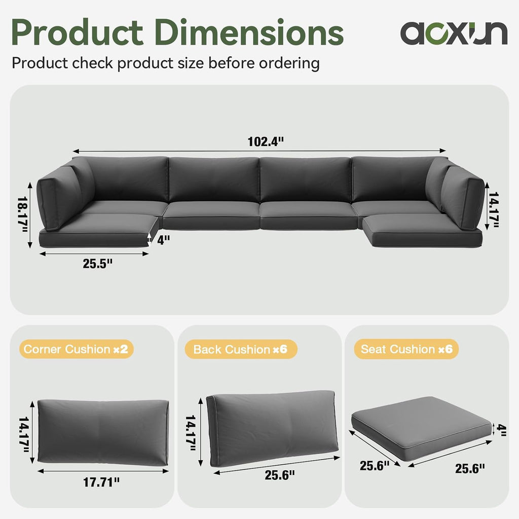 Replacement Cushions for Outdoor Furniture, 14-Piece Outdoor Cushions Furniture, Deep Seat, Splash-Proof & Fade