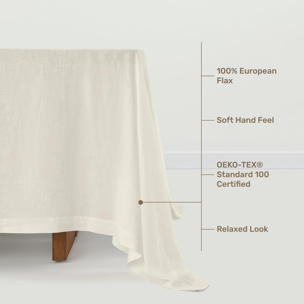 100% Pure Linen Rectangle Tablecloth, 70 x 144 In, Ivory