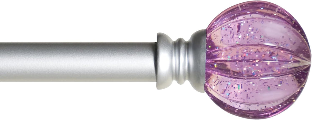 Estrella Curtain Rod, Durable Steel with Purple Sparkle Fluted Acrylic Ends, 5/8" Diameter, Adjustable 28-48"