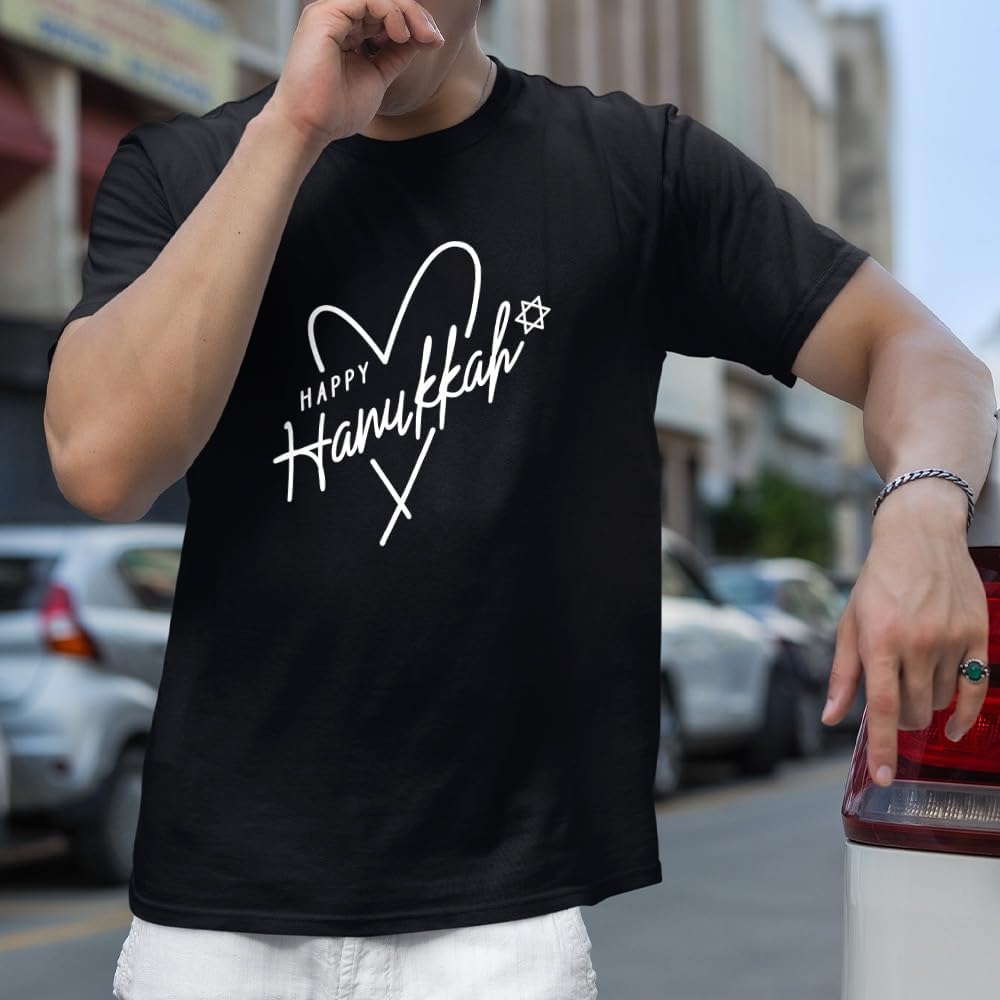 Happy Hanukkah Heart Star of David Graphic Tee