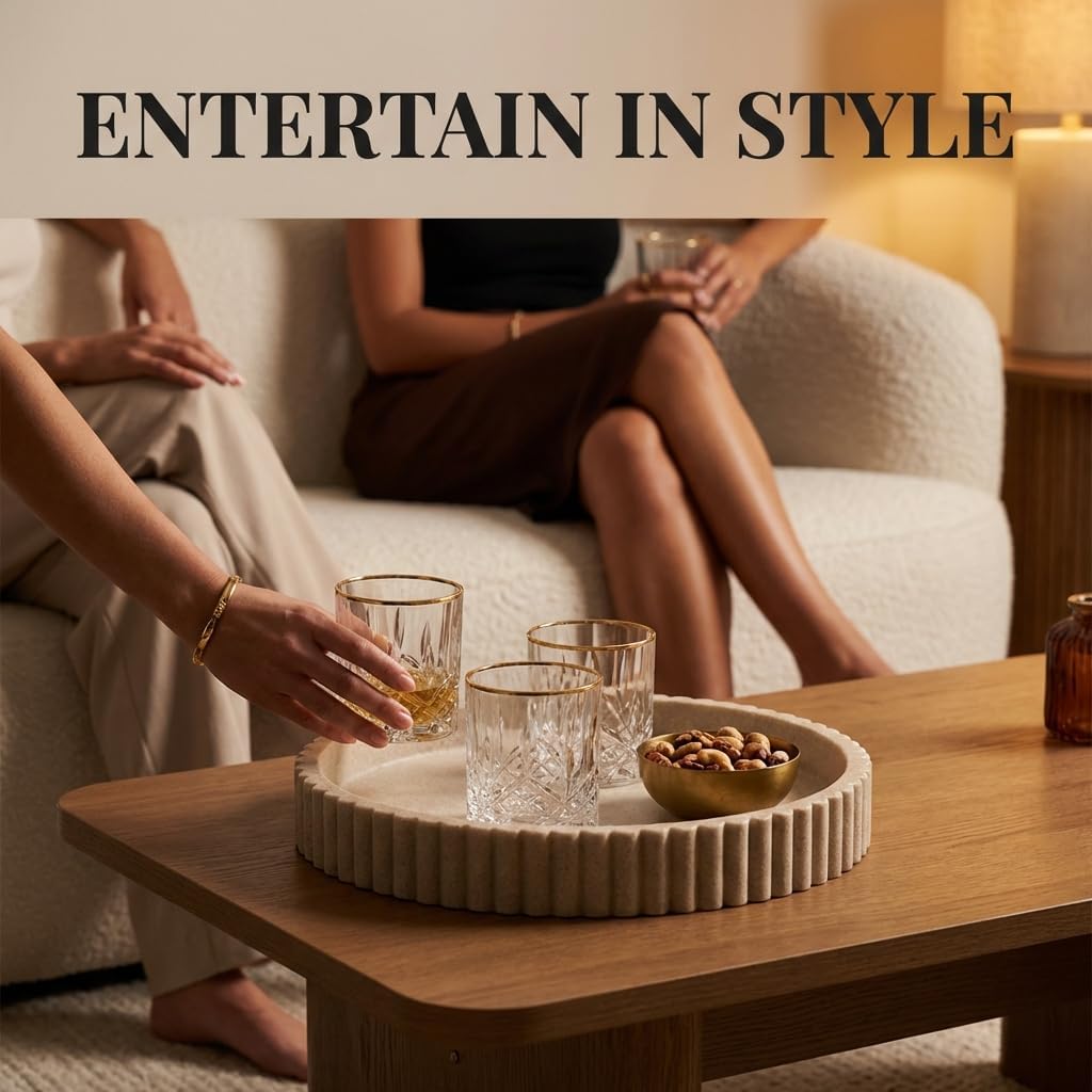 Decorative Tray for Decor - Coffee Table Tray - Round Tray Decor - Coffee Table Decor Centerpiece - Modern Minimalist