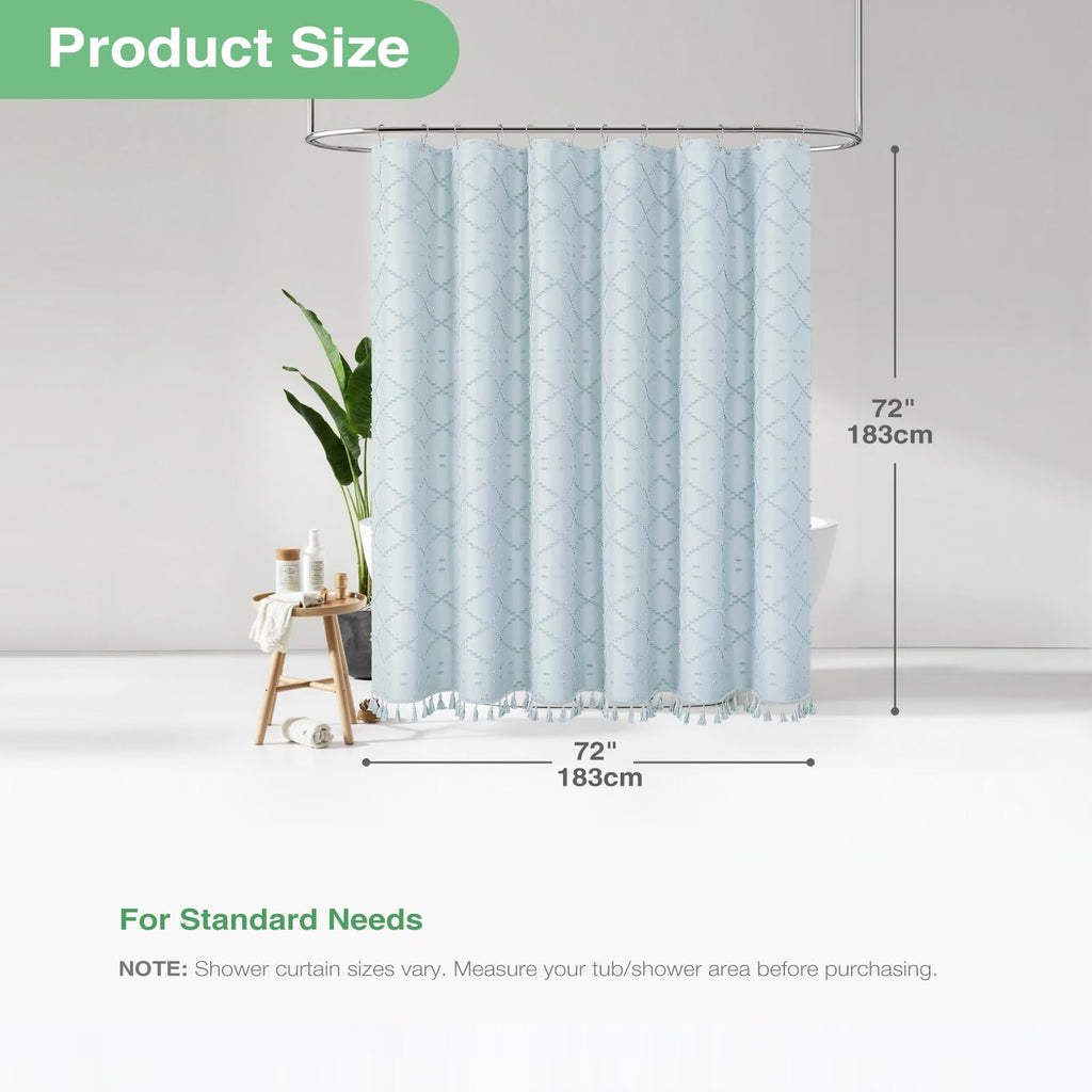 Boho Farmhouse Tufted Geometric 72"x72" Fog Blue