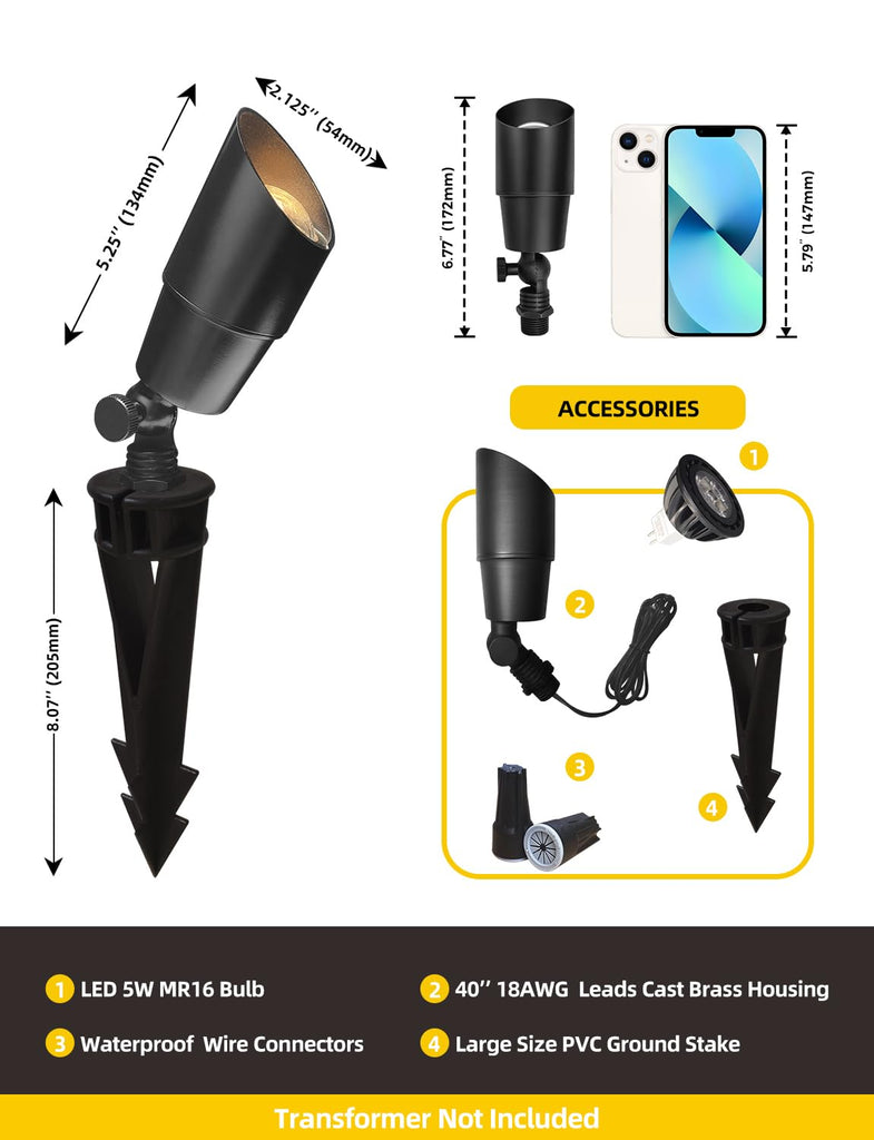 Solid Brass Landscape Spotlight 1-Pack with 5W LED MR16(101B-Black)