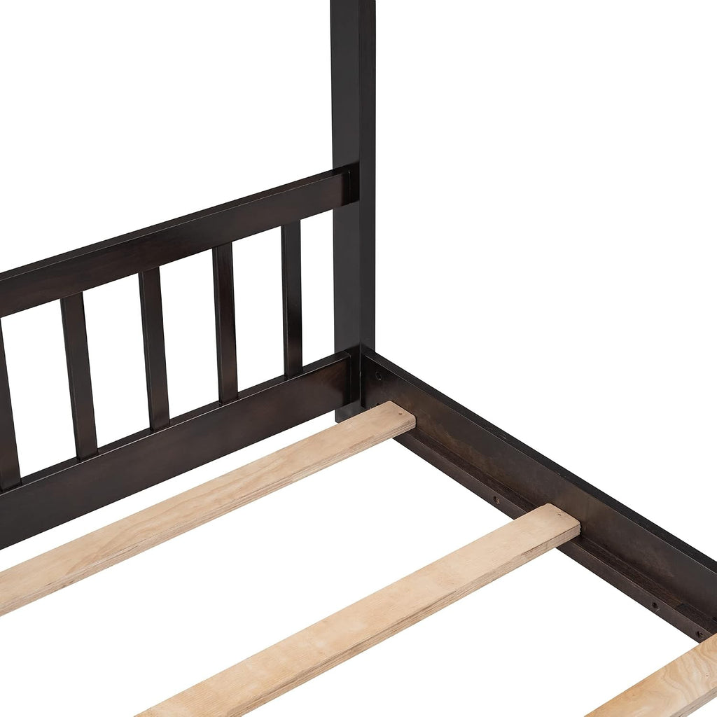 House Beds Montessori Bed Wood Frame Kids Platform Bed with Headboard & Footboard for Children Boys Girls Teens