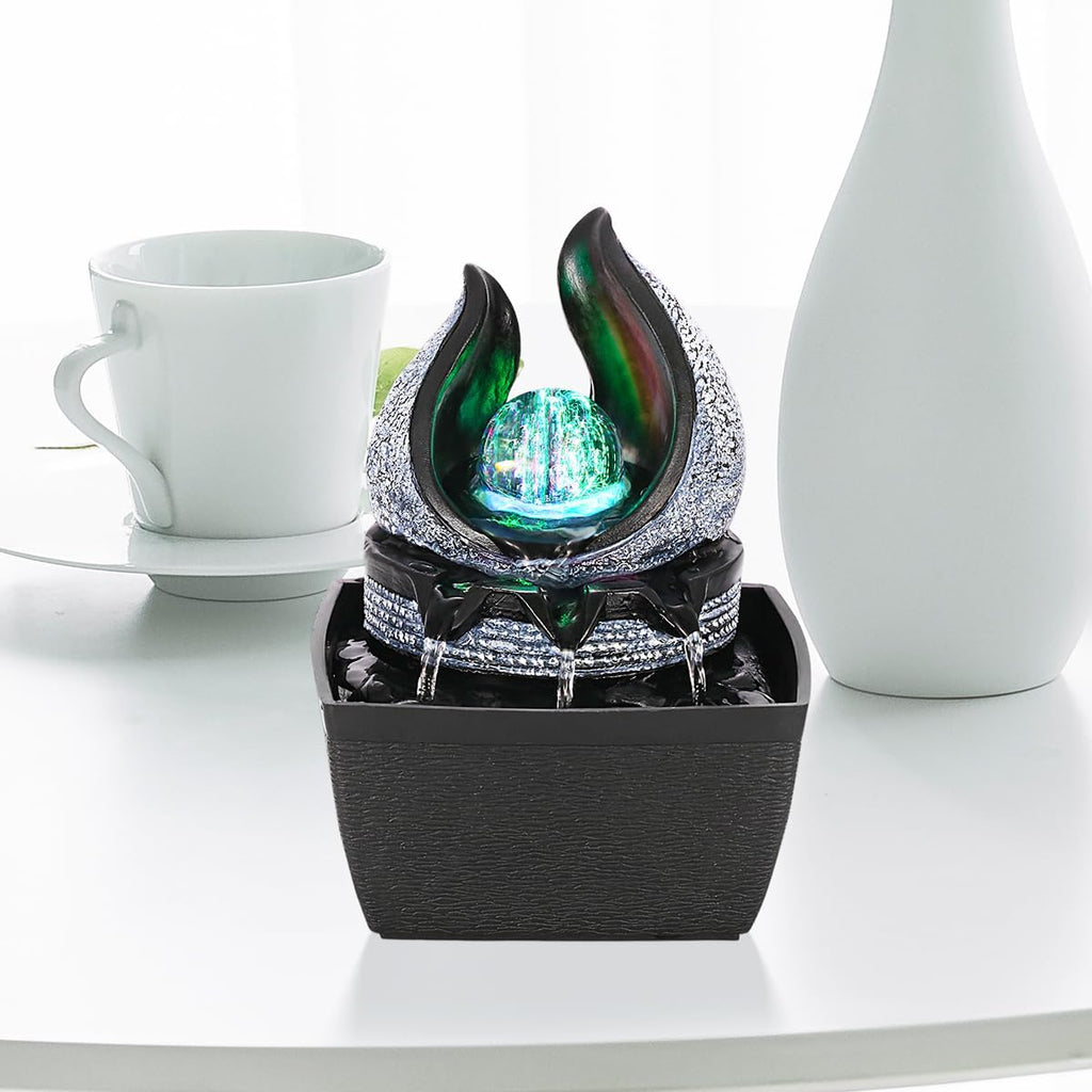 Tabletop Water Fountains Indoor, 3 Gears Desktop Fountain with Led Rolling Ball, Table Top Small Water Feature