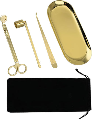 4 in 1 Candle Accessory Set, Candle Snuffer, Candle Wick Cutter, Candle Dipper, Storage Tray Plate, Candle Care Kit
