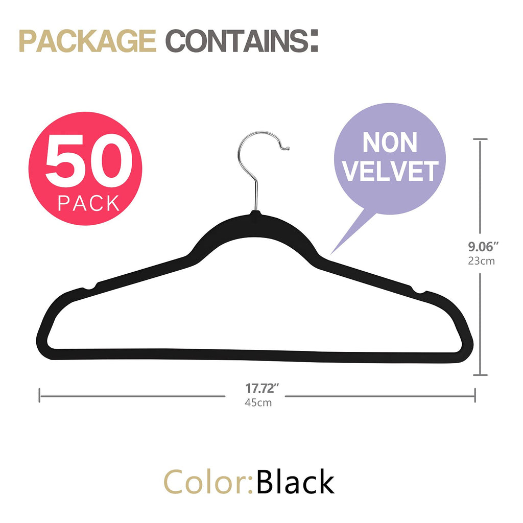 50 Pack Slim Plastic Clothes Hangers, Black