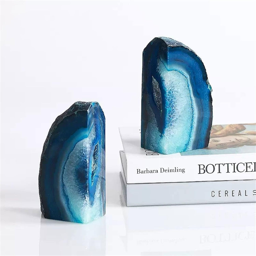 Bookends Stone Bookends Agate Book Holder Crystal Book Ends Decorative and Home Dyed Blue Heavy Duty Bookend Holder