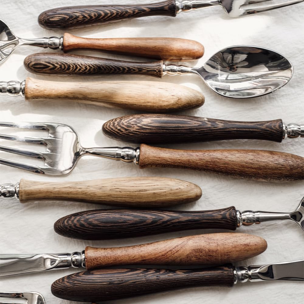 20 Piece Silverware Set Service for 4,Premium Wooden Handle Stainless Steel Flatware Set Home Include Fork Knife