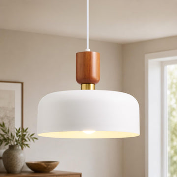 Nordic Sculptural White Pendant Light: Metal Wood Kitchen Island Chandelier