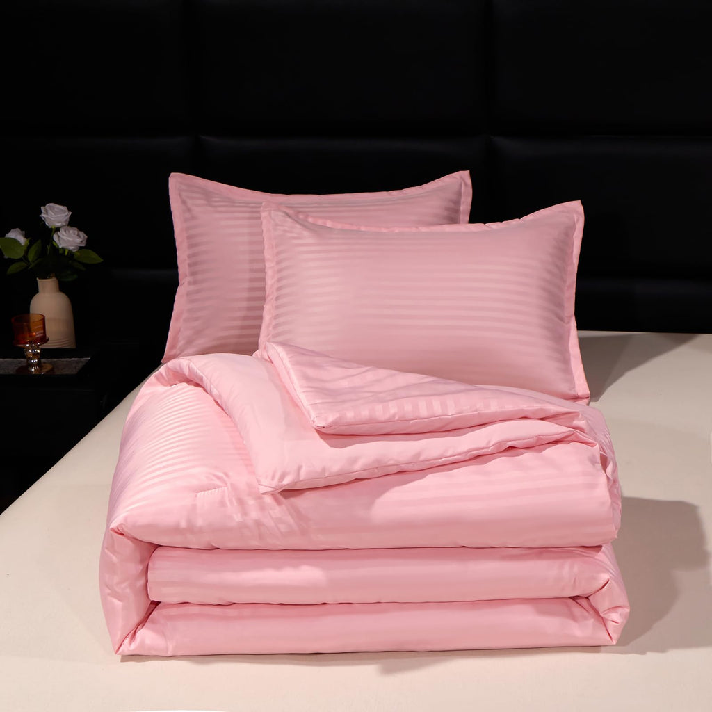 Pink Comforter Set Damask Striped Hotel Bedding Set
