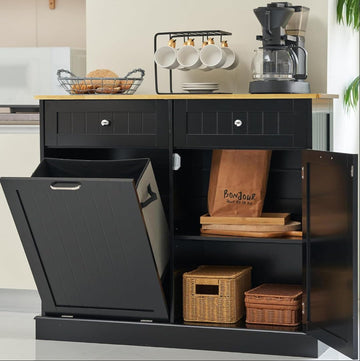 Dual Door Tilt Out Trash Can Cabinet, Pet Proof Recycling Cabinet