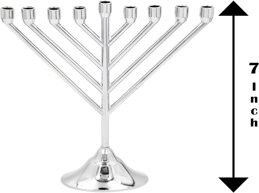 Hanukkah Rambam Design Full Size 7 Inch Height Silver Chrome