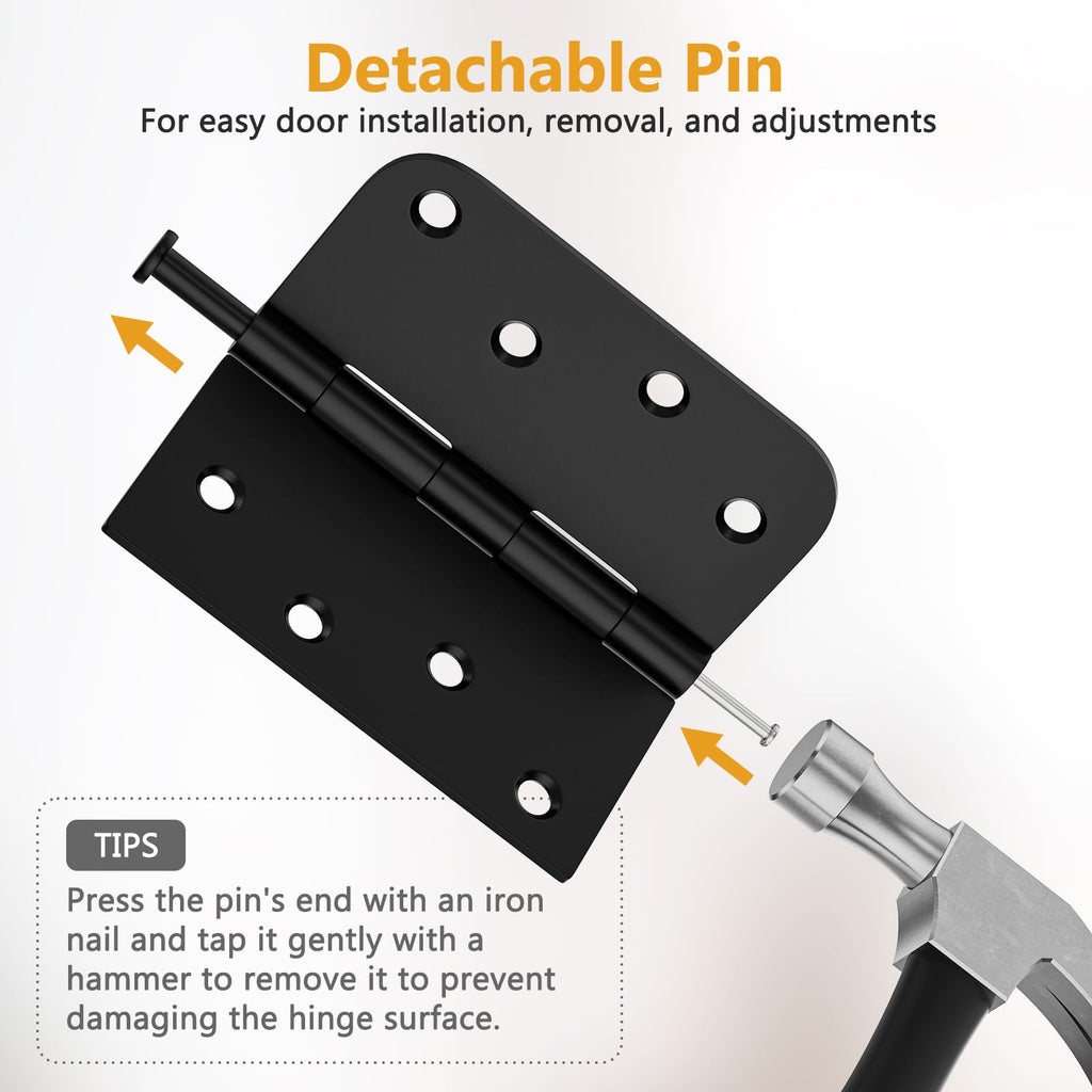 6 Pack Black Door Hinges 4 Inch, Exterior Door Hinges, Removable Pin ﻿