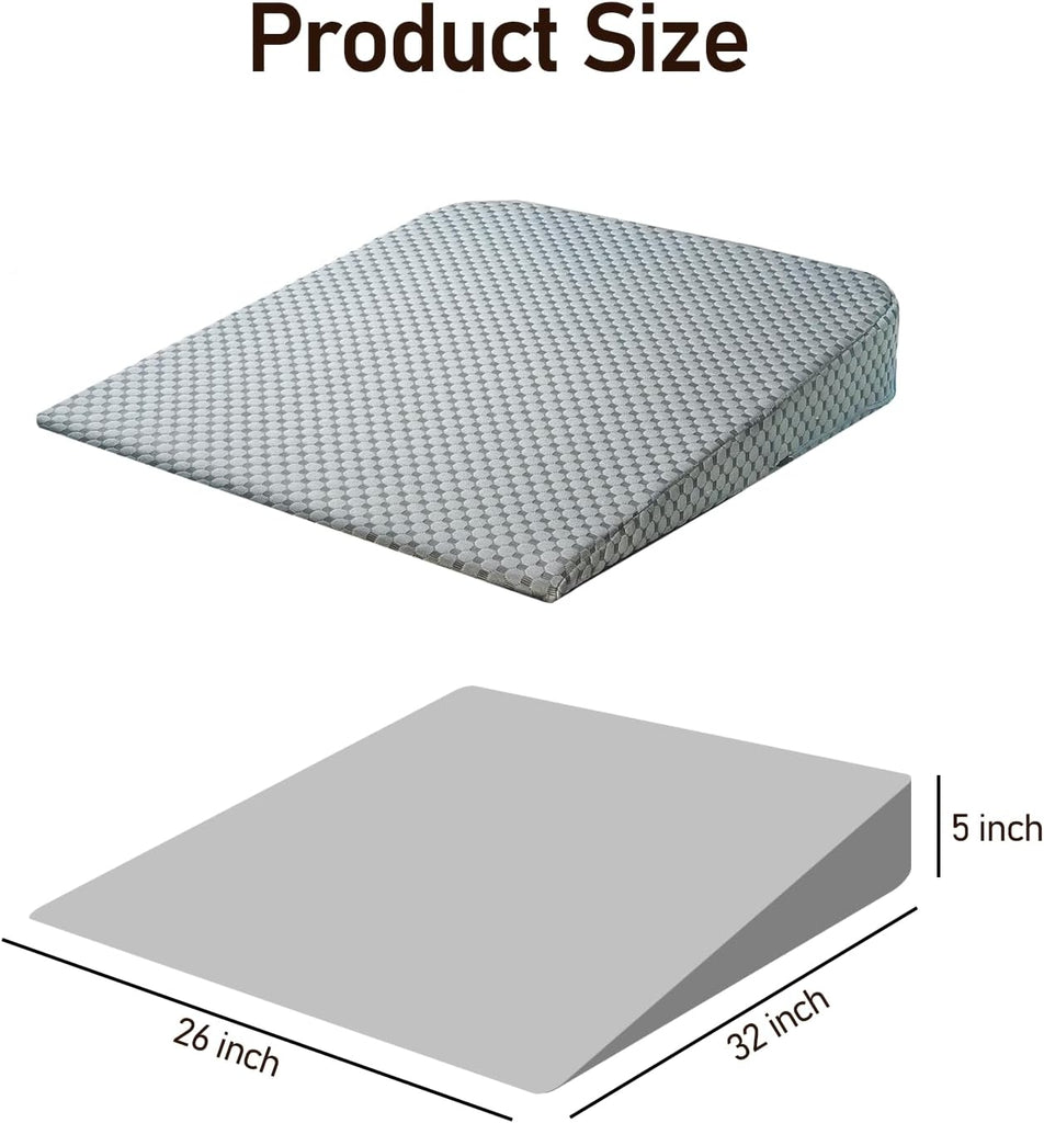 Ultra-Length Wedge Pillow- Eases Sleep Apnea, Heartburn & Back Pain 5" High Tall Relief Cushion Back Support Reading