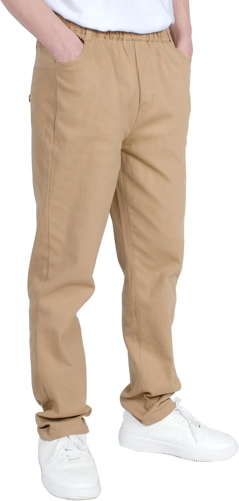 Boys Pull-On Chino Pants Stretch School Uniform Slacks