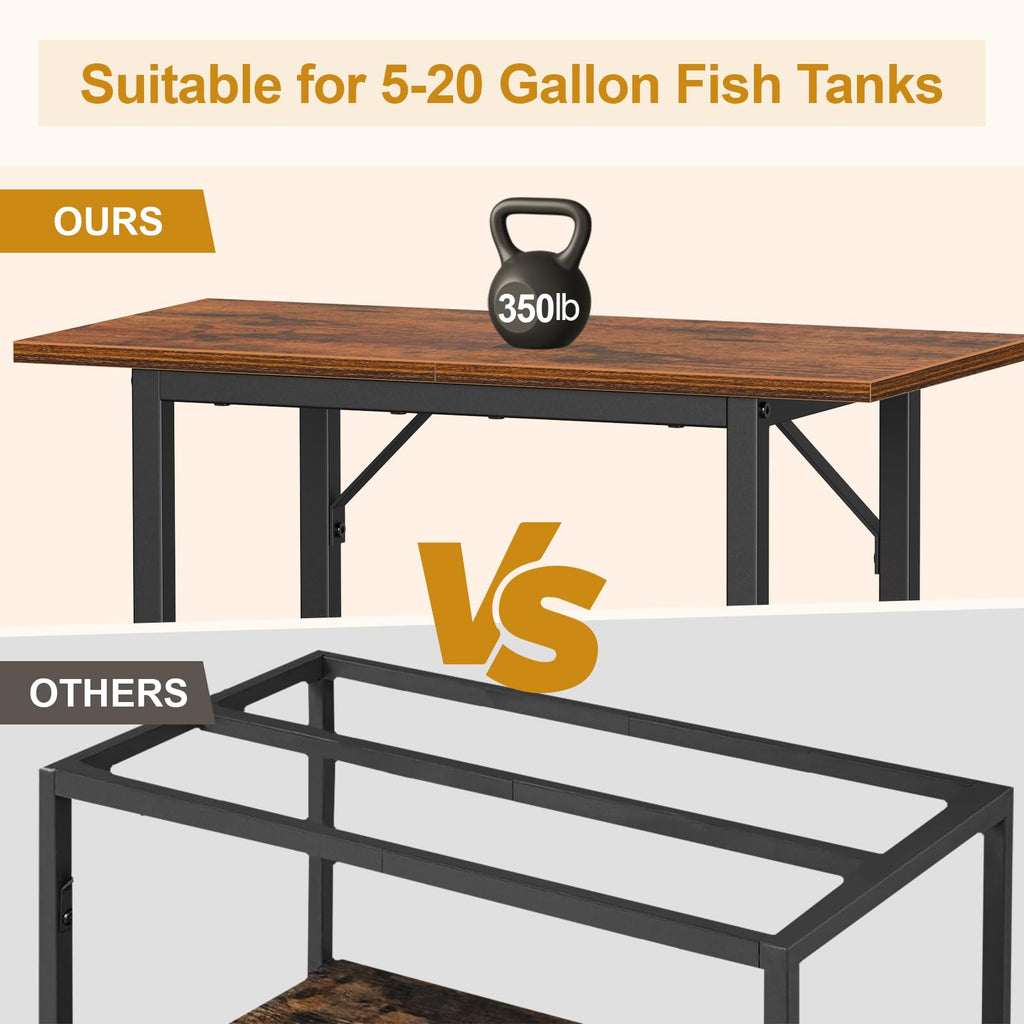 10-20 Gallon Fish Tank Stand, Aquarium Stand 2-Tier Storage Shelves, Heavy Duty Terrarium Stand Fish Tank Shelf, 24"