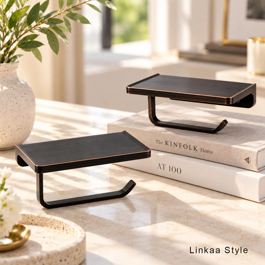 Bronze Toilet Paper Holder with Shelf Oil Rubbed Bronze, Zinc Alloy
