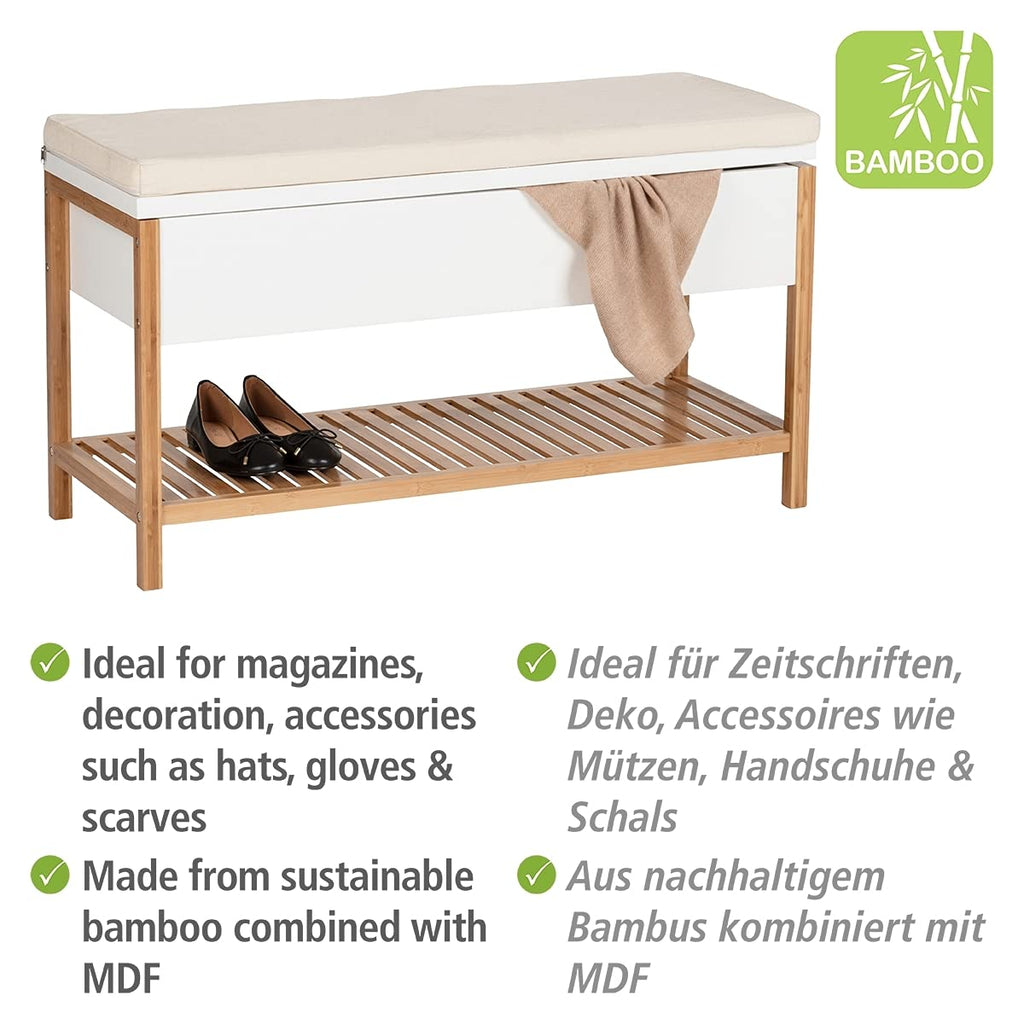 Shoe Bench with Storage Compartment Model Finja, Bench with Seat Padding, Storage Space and Shoe Rack in Scandi Chic