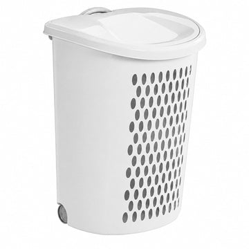 White Wheeled Plastic Laundry Hamper - Adult-Sized Rolling Basket