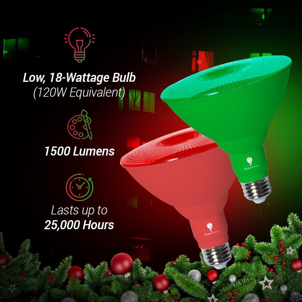 BlueX LED Par38 Flood Red Light Bulb - 18W (120Watt Equivalent) - Damp Rated Dimmable - E26 Base Red LED Lights