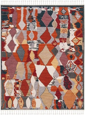 Farmhouse Collection Orange / Navy FMH853P Boho Moroccan Tribal Tassel Area Rug