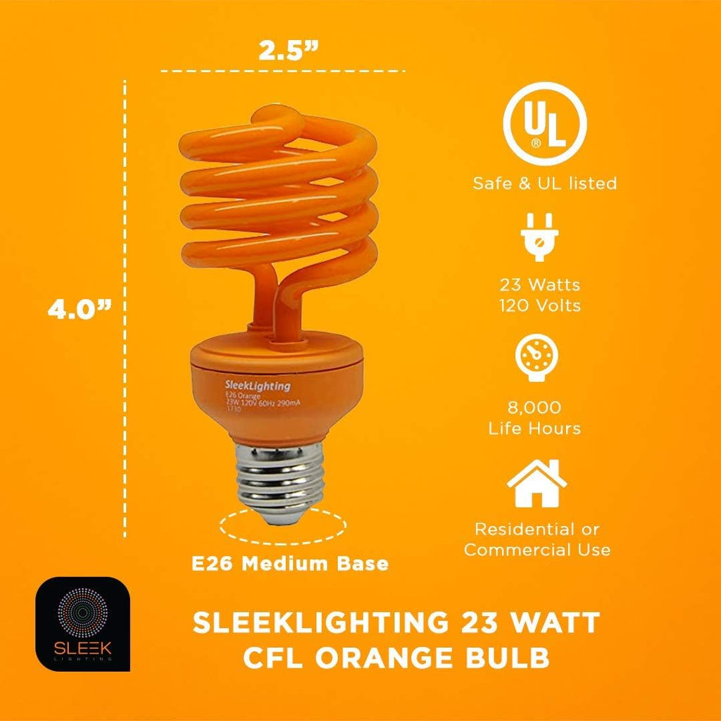 23 Watt T2 Orange Light Spiral CFL Light Bulb, UL Approved-, E26 Medium Base-Energy Saver (Pack of 4)