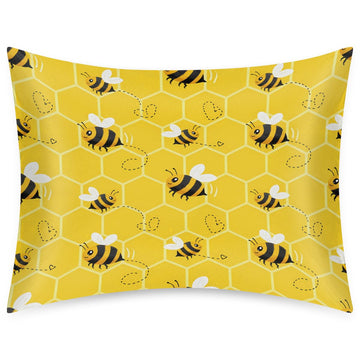 Satin Pillowcase for Hair and Skin, Standard Size Yellow Honeycomb Bee Pattern Decorative Pillow Sham with Envelope