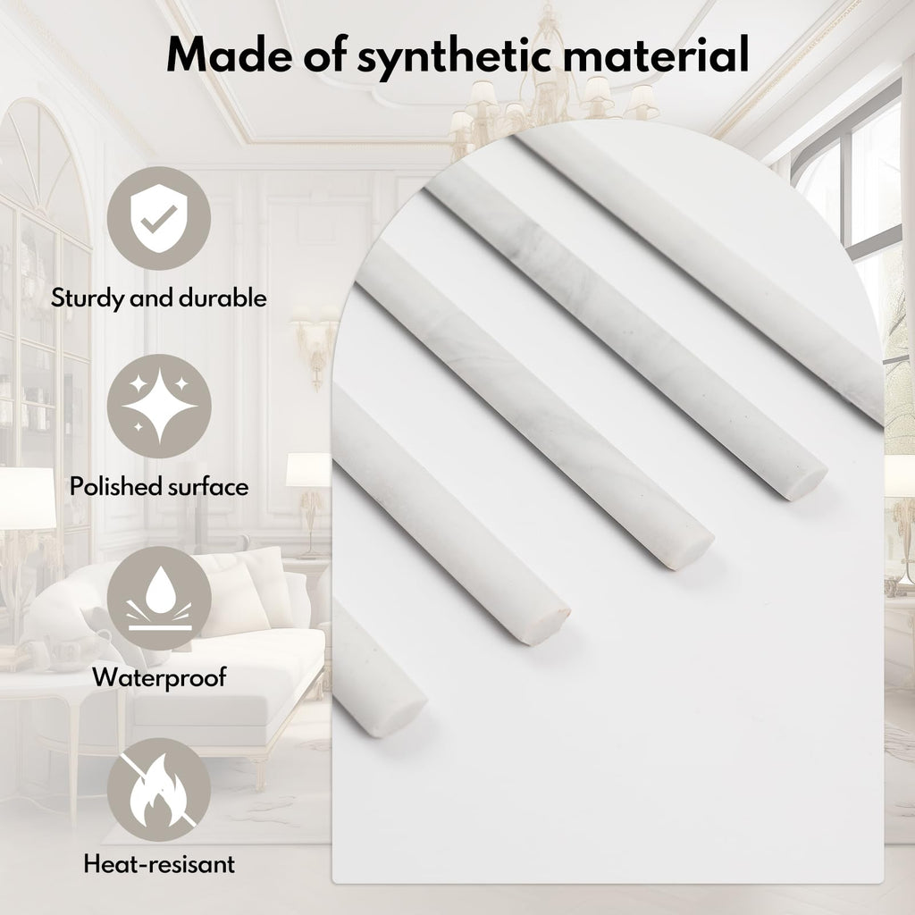 Faux Marble Pencil Liner Trim, 1/2" x 12" Quarter Round Edge Molding Bathroom Shower, 10-Pack