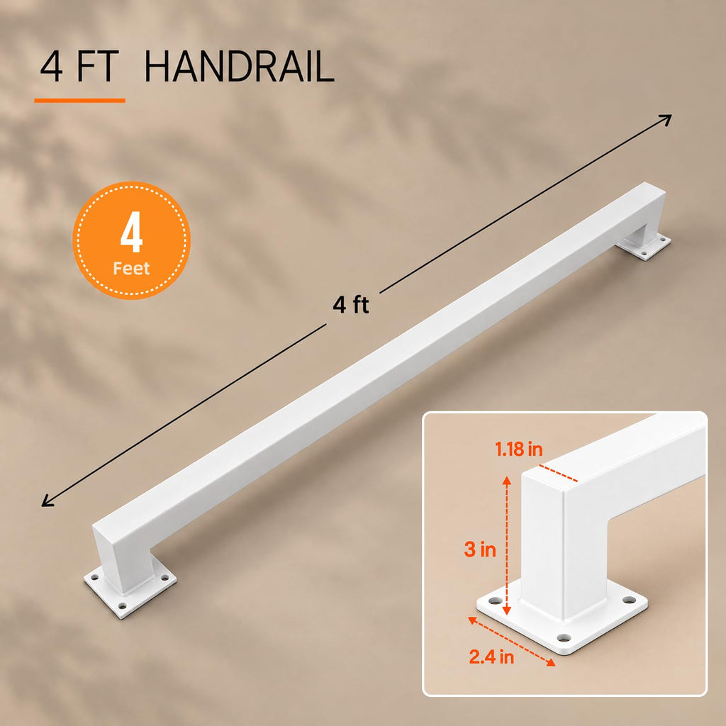 4FT Handrails for Stairs Indoor Outdoor, Step Railing Wall Mounted with Matte Black Finish, Industrial Pipe Hand