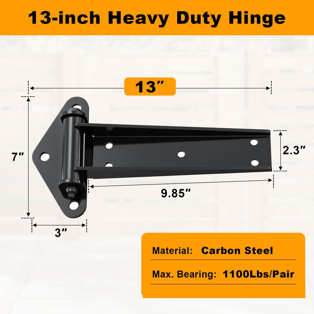 Heavy Duty Gate Hinges 13" 1100Lbs Capacity 2 Pcs Solid Carbon Steel