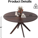47.2" Solid Wood Round Dining Kitchen Table for 4-6 People with Intersecting Pedestal Base